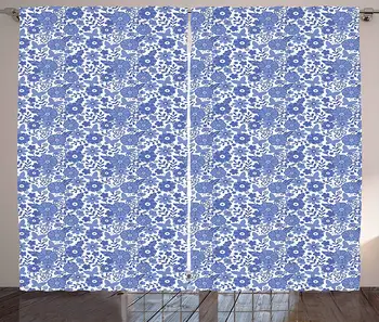 

Dutch Curtains Delft Style Flowers in Doodle Style Abstract Petals Leaves Butterflies Living Room Bedroom Window Decor Panel