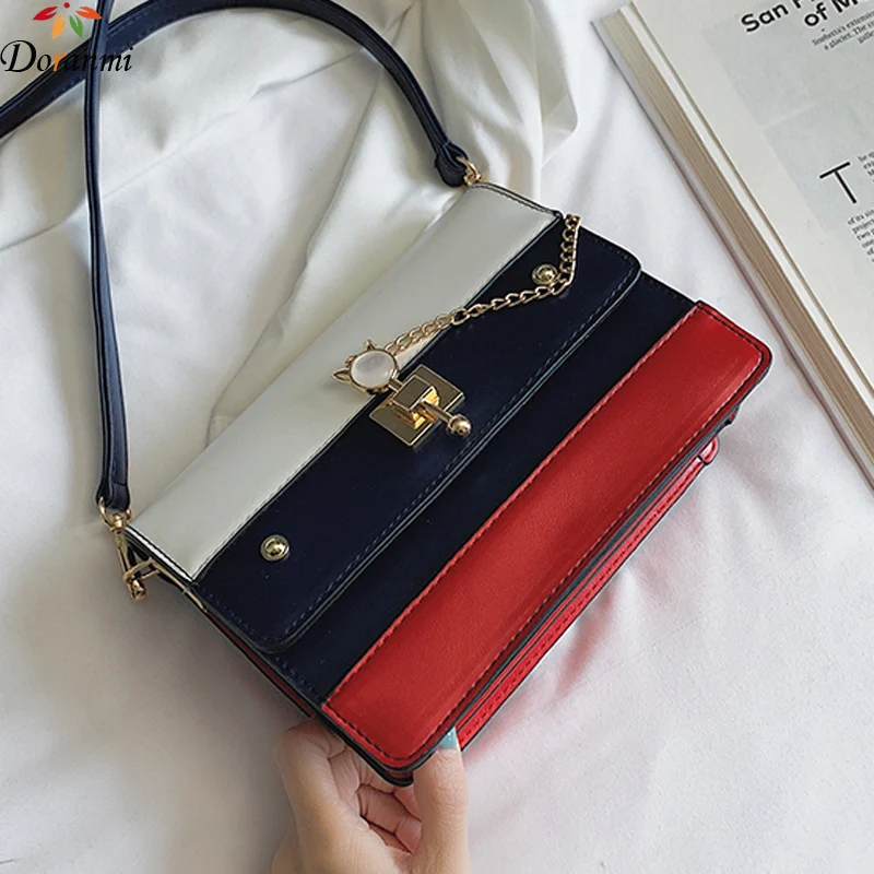 

DORANMI Striped Women's Bag 2019 Fashion Chain Lock Shoulder Bag Crossbody Messenger Female Leather Flap Bolsos Mujer PJ144