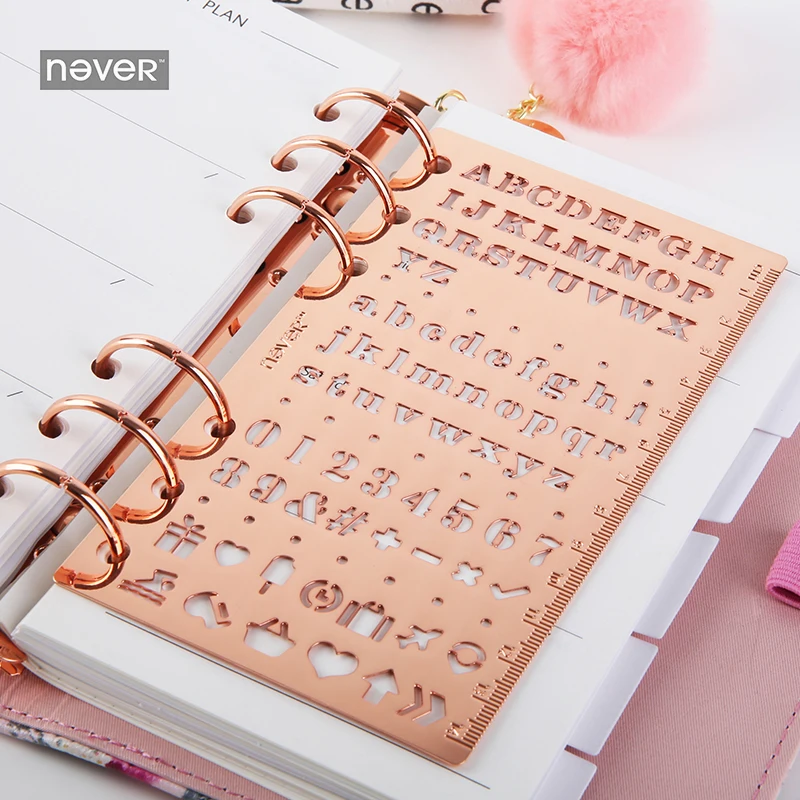NEVER Stationery Planner Stencils Ruler Notebook Diary multi-function stainless steel Ruler for graffiti drawing School Supplies