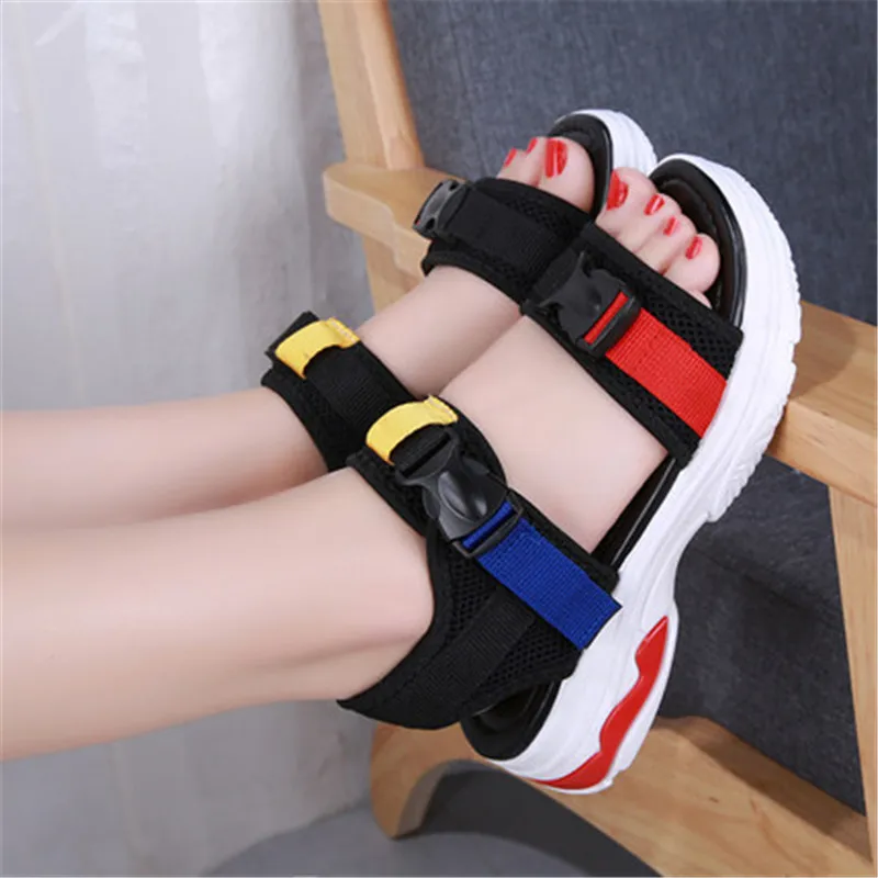 

Shoes Women Summer New Sweet Flowers Buckle Open Toe Wedge Sandals Floral high-heeled Shoes Platform Sandals black white red