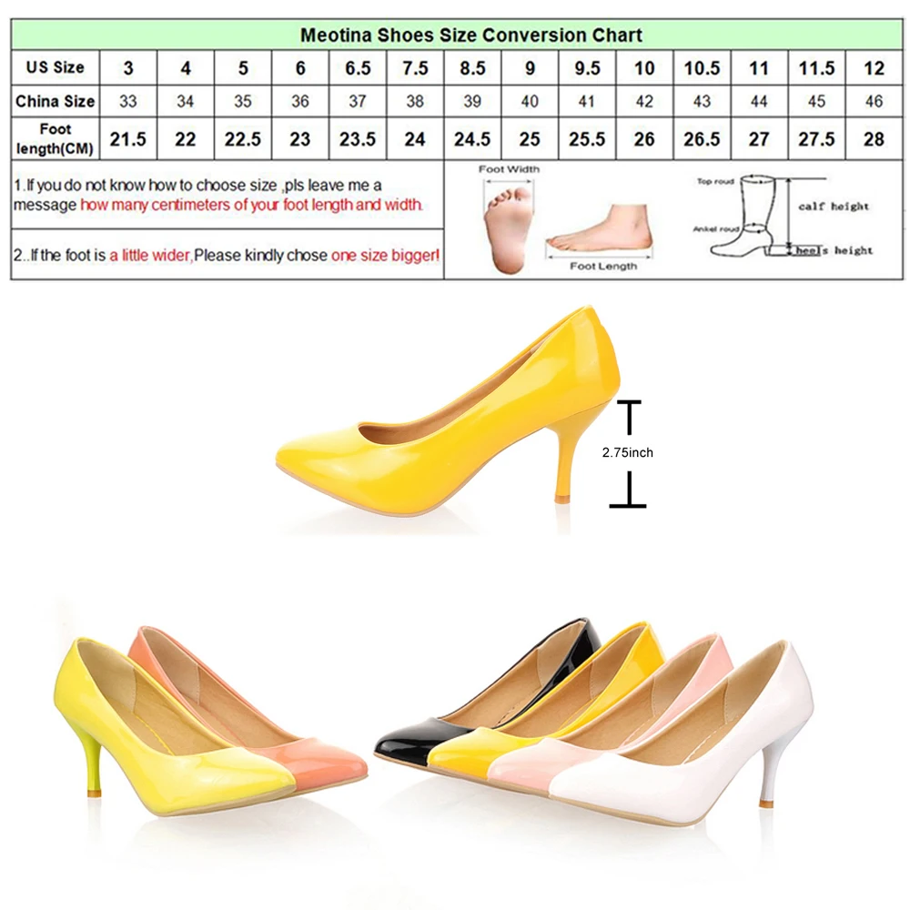 Meotina Women Shoes High Heels Pointed Toe High Heel Shoes Women Pumps White Wedding Heels Footwear Yellow Black Large Size 9 10