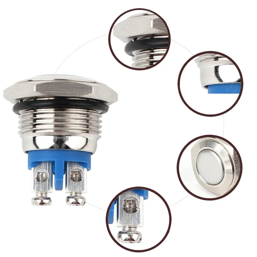 

Metal Push Button Practical Waterproof Switch 16mm Professional Start Horn Button Momentary Nickel Plated Brass