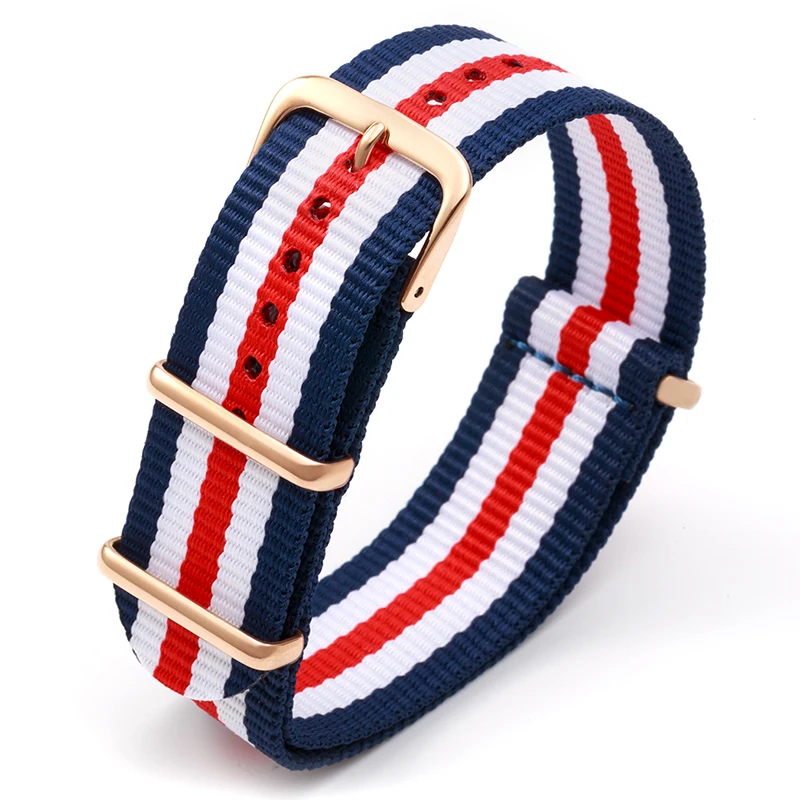 

unisex 18mm 20mm navy blue white 2 white red replacement nato striped casual band watch strap for dw omega rolex tudor