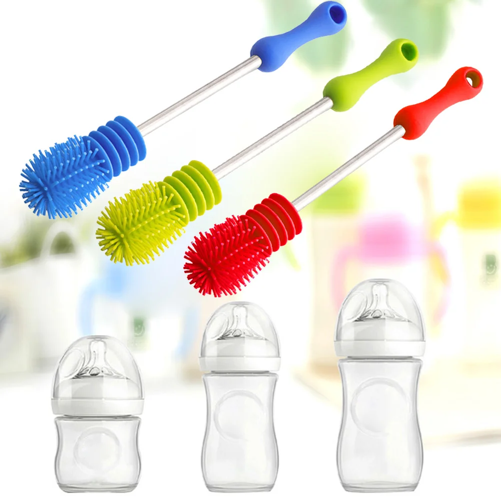 

Soft Sponge Cleaner Silicone Long Handle Feeding-bottle Brush Multi-functional Kitchen Cleaning Tool Scrubbing Cup Brush