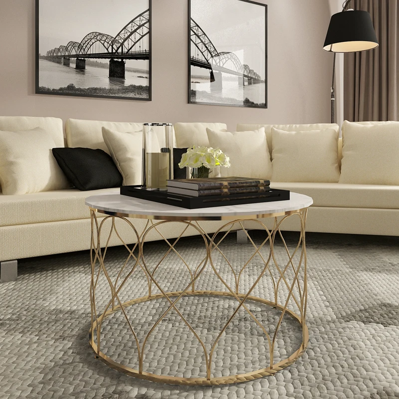 Луи мода мраморный стол кофе круговой современный гостиная творческий маленькая семья золото железа