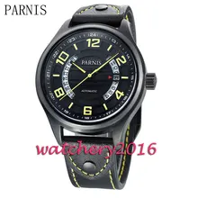 Luxury Parnis 43mm black dial Sapphire glass PVD case date adjust miyota Automatic movement men s
