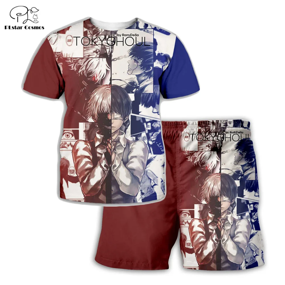 

PLstar Cosmos Summer T Shirts Men Anime Comic Printed Tokyo Ghoul 3D T-Shirt and shorts Mens for boy Tokyo Ghoul Suit TG-05