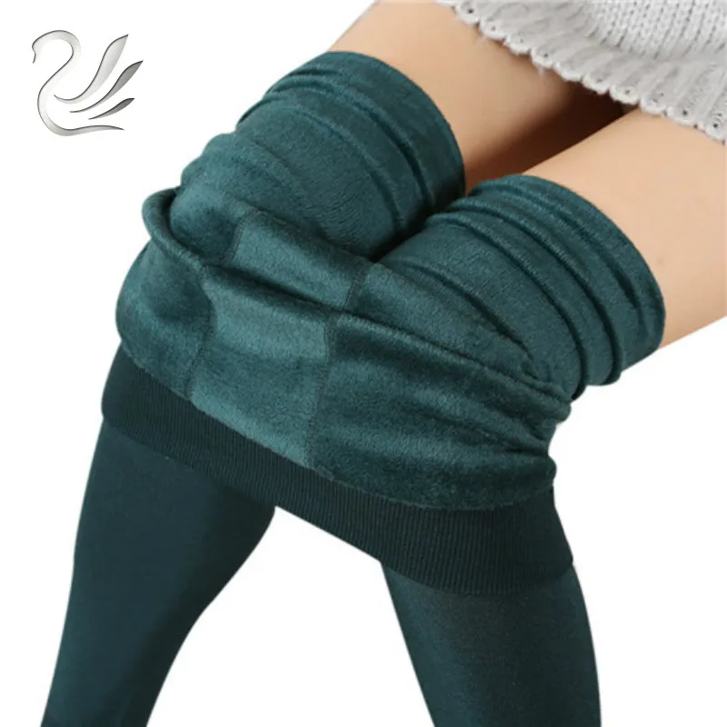 Новая мода три вида новые женские новые зимние толстые теплые флисовые с подкладкой термо эластичные леггинсы брюки - Цвет: Green