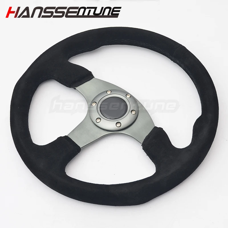 

HANSSENTUNE Titanium color NEW Suede Steering Wheel Universal 350MM with logo 14inchs