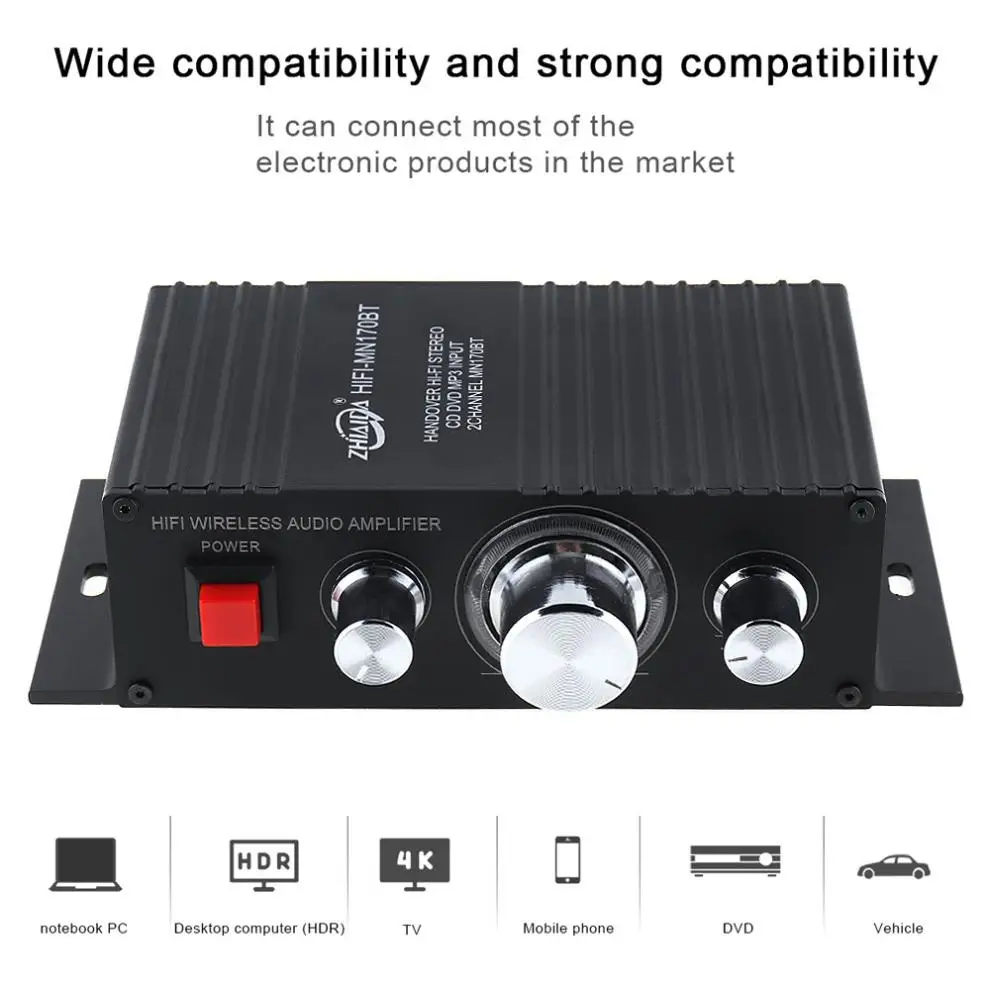 sub amp 60W Bluetooth-compatible Small Hi-Fi Stereo Wireless Audio Power Amplifier with Sound Adjustment for TV /MP3 /PC /DVD / Speakers stereo amplifier