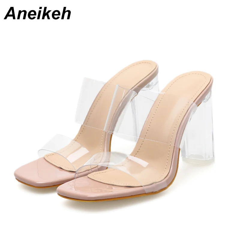 Новые прозрачные тапочки Aneikeh из ПВХ каблук с открытым носком плексигласа