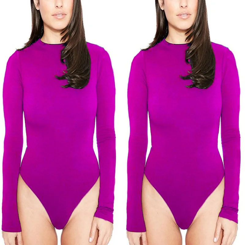 Women Long Sleeve Bodycon Bodysuit Ladies Solid Leotard Jumpsuit Romper Clubwear