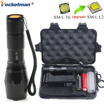 

Linterna LED Flashlight XML-T6/L2 3800LM Tactical Flashlight Aluminum Waterproof zaklamp Hunting Flash Light +18650+Charger+Box