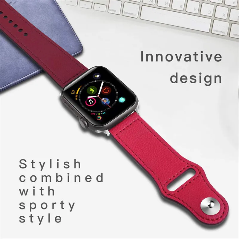 Из натуральной кожи петлевой ремешок для наручных часов Apple Watch, версии 4, 42 мм, 38 мм, сменный ремешок для наручных часов, ремешок для наручных часов iwatch, версия 44 мм 40mm3/2/1 - Цвет: Rose