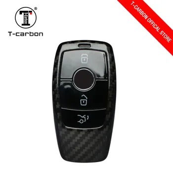 

T--Carbon Glass Carbon Fiber Car Key Case Cover For Mercedes Benz New E Class E200 E260 E300 E320 W213 Car Keyrings Accessories