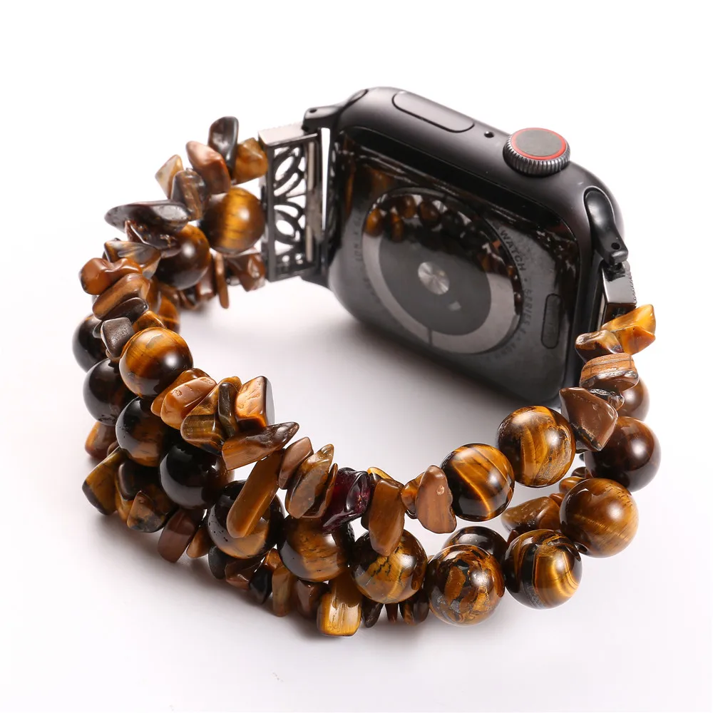 Для наручных часов Apple Watch, версии 40/44/38/42 мм камень Форма бусины Для женщин браслет Series 5 4 3 2 1 ювелирные изделия черный эластичный ремешок на запястье - Цвет ремешка: Style 5