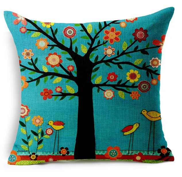 

Cartoon Trees And Flowers Chair Cushion Linen Cotton Throw Pillow Sofa Decoration Pillow Cojines Decorativos Para Sof Cojines