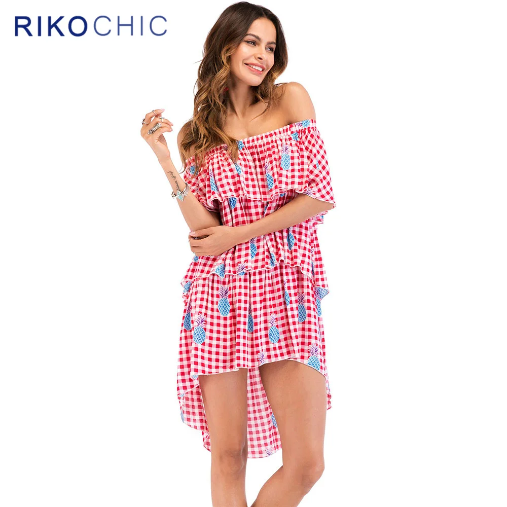Rikochic летние платья Boho Стиль Розовое платье Для женщин открытыми плечами и