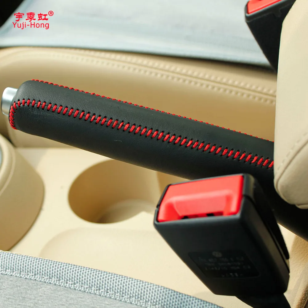 Yuji-Hong Car Handbrake Covers Case for Volkswagen VW Touran Genuine Leather Handbrake Grips Genuine Leather Cover