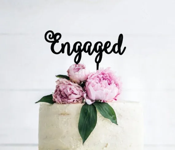 

Engaged Cake Topper Decoration Rose Gold/Black/Glod/Silver Color Mirror Acrylic Cake Topper Stand Gift Wedding Supplies