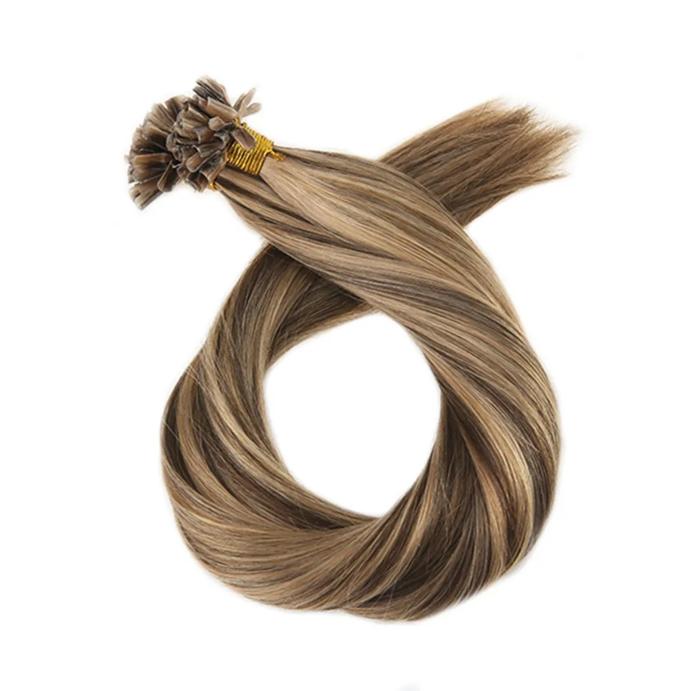 Moresoo U Tip Keratin Machine Remy Hair Extension Human Hair Highlighted Color Pre-bonded Fusion Hair 50G 100% Real Human Hair