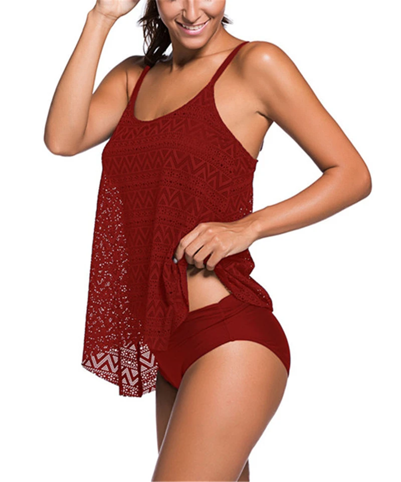 Burgundy-Lace-Overlay-Spaghetti-Straps-Tankini-Swimsuit-LC41962-6-3