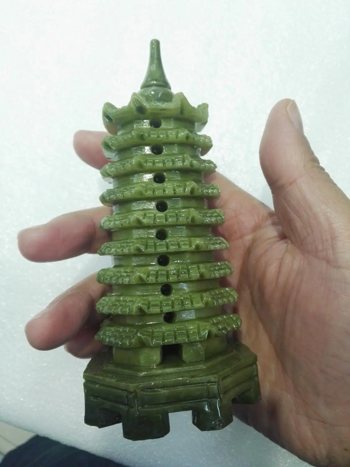 Handmade carved natural jade 9 tower jade ornamentsStatues