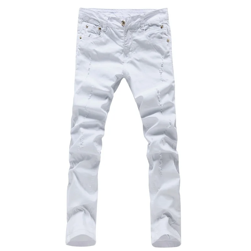 Новое поступление стрейч обтягивающие мужские джинсы повседневные рваные джинсовые брюки мужские Узкие хлопковые джинсы высокого качества с дырками красные, белые