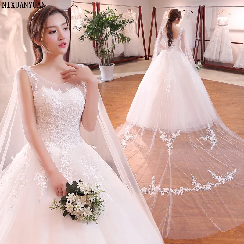 

Vintage Lace Wedding Dress Sleeveless V Neck Princess Long Tail Ball Gown Wedding Dresses Lace Up China Bridal Gowns