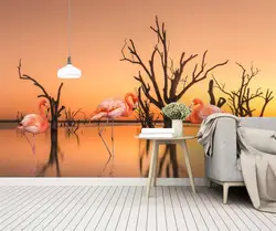 Beibehang заказ обои 3d фотообои Nordic небольшой свежий закат озеро мертвых дерево Фламинго сад papel де parede
