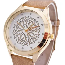 2016 Nouvelle Tendance Fleur Imprimé Montres Femmes Design De Mode Analogique À Quartz Montres Casual Simple Dame Robe En Cuir Horloge