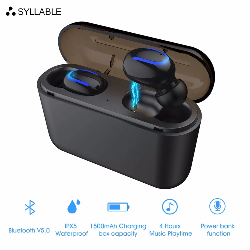 

SYLLABLE HBQ-Q32 TWS Wireless Earbuds V5.0 Bluetooth Earphones sports Headset SYLLABLE HBQ-Q32 TWS as power bank with Mic