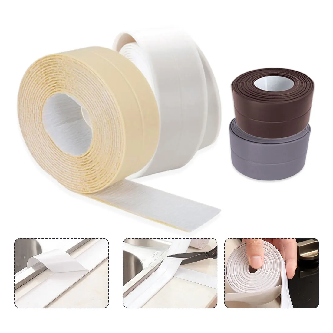 

22mmx3.2m Self Adhesive Bath Wall Sealing Strip Sink Basin Edge Trim White Gray Brown Window Sealing Strip Accessories