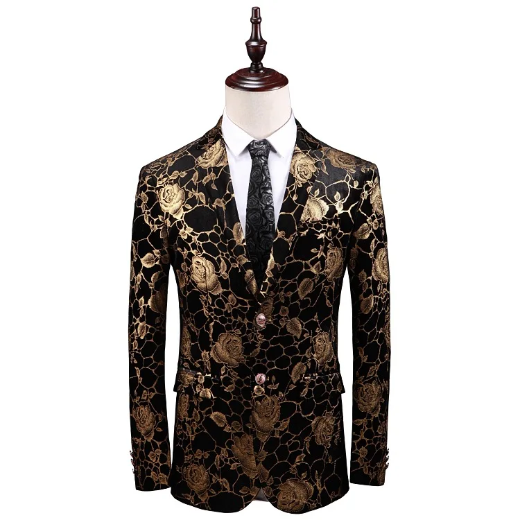 Роскошный Блейзер в золотую полоску с принтом Masculino Slim Fit Мужской Блейзер плюс размер 5xl сценический костюм для Dj Singer Chaqueta Hombre