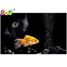 Алмазная вышивка dpf черная кошка Золотая рыбка Алмазная вышивка крестиком вышивка из алмазной мозаики квадратный горный хрусталь домашний декор