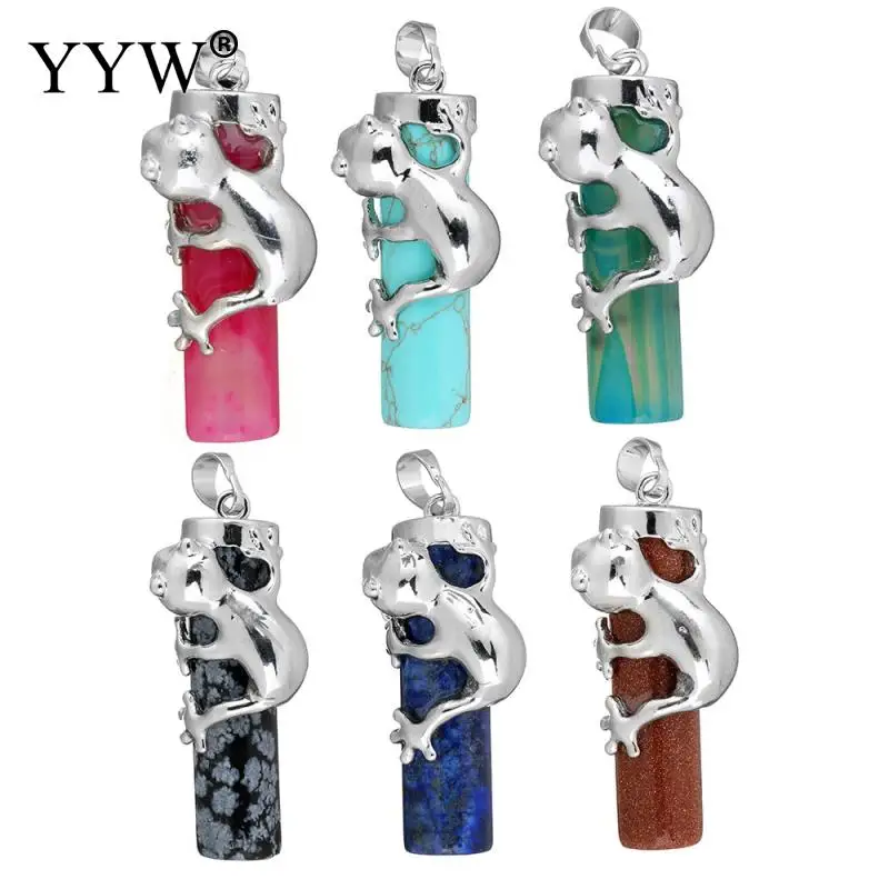 

2018 New Fashion Jewelry Silver Plated Animals Frog Pendant DIY Natural Opal Quartz Malachite Pendants Jewelry Women Pendants