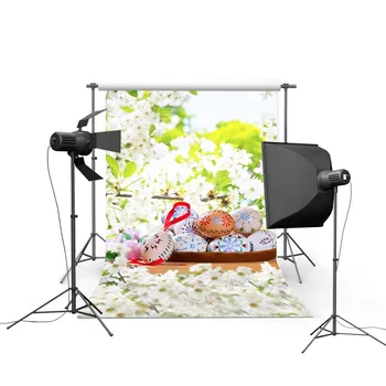 

Spring Easter Eggs Nature White Flowers Fatasy Baby Photo Backgrounds Customized Photography Backdrops for Photo Studio GE-099