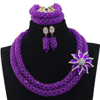 

2016 New Purple Nigerian Crystal Beads Necklace African Wedding Party Jewelry Set African Lady Accessory Free Shipping ALJ805