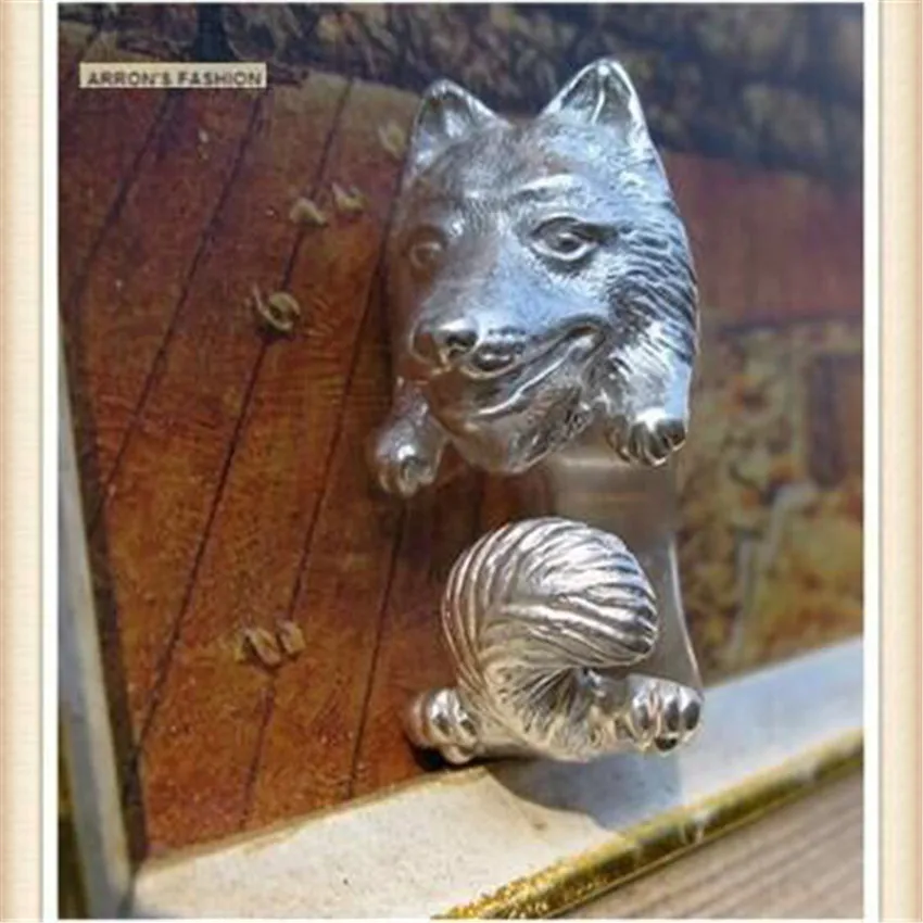 

Handmade adjustable Smiling angel samoyed dog Ring for women men jewelry Antique Silver/Bronze Color Plated