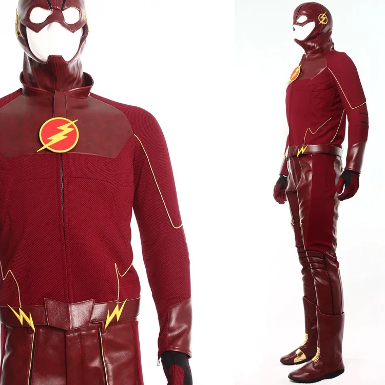 

High Quality The Flash Barry Allen Cosplay Costume + Boots Halloween Costume for Men Carnaval Disfraces S-XXL/Custom Any Size