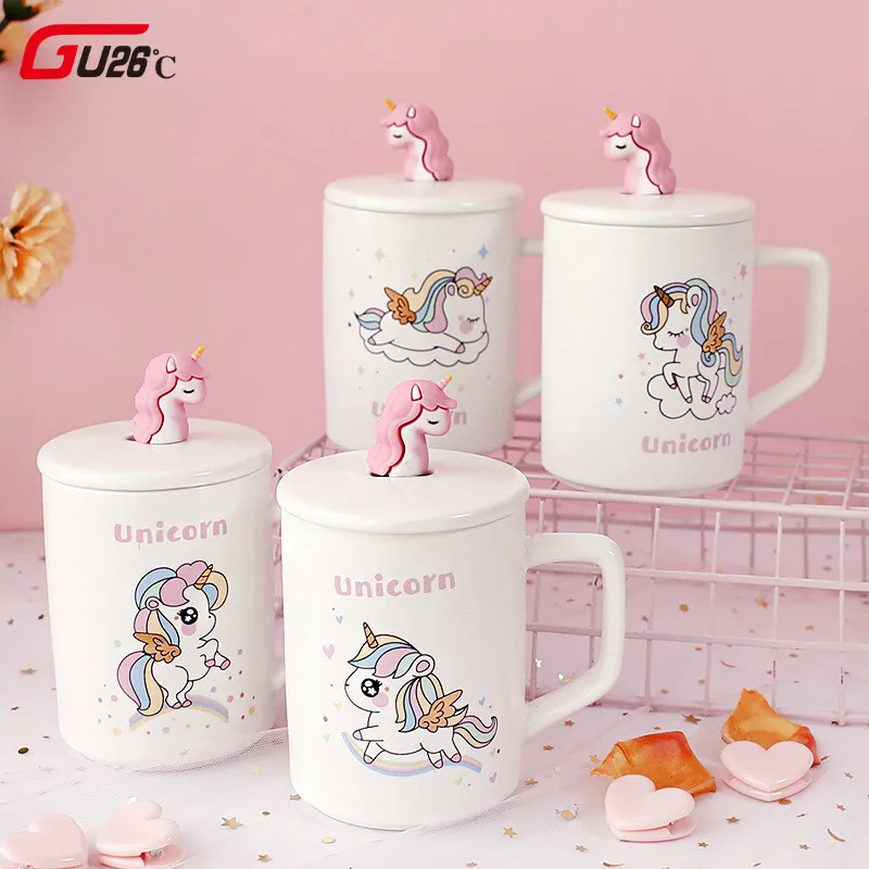 

350ml Unicorn Mug Rainbow Horse Mugs Cup Cuteness 3D Spoon Ceramic Coffee Mug Gold Stereo Novelty Cute Cups Gift for Friend