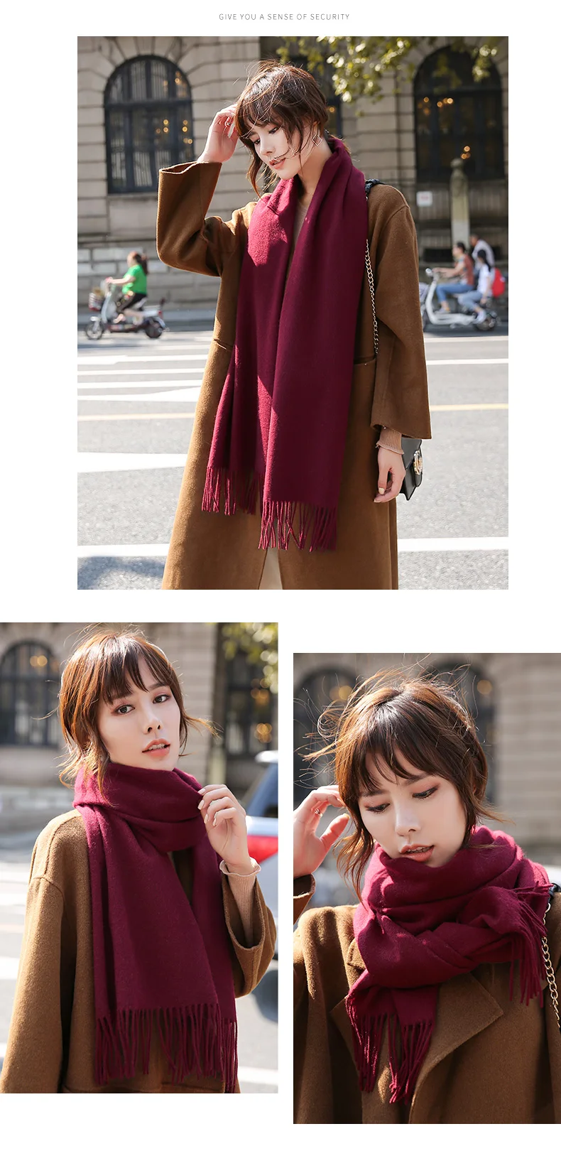 Бежевый шерстяной шарф для женщин зима осень корейская мода длинные овечья шерсть шарфы для дам кисточки теплые шарфы из чистой шерсти