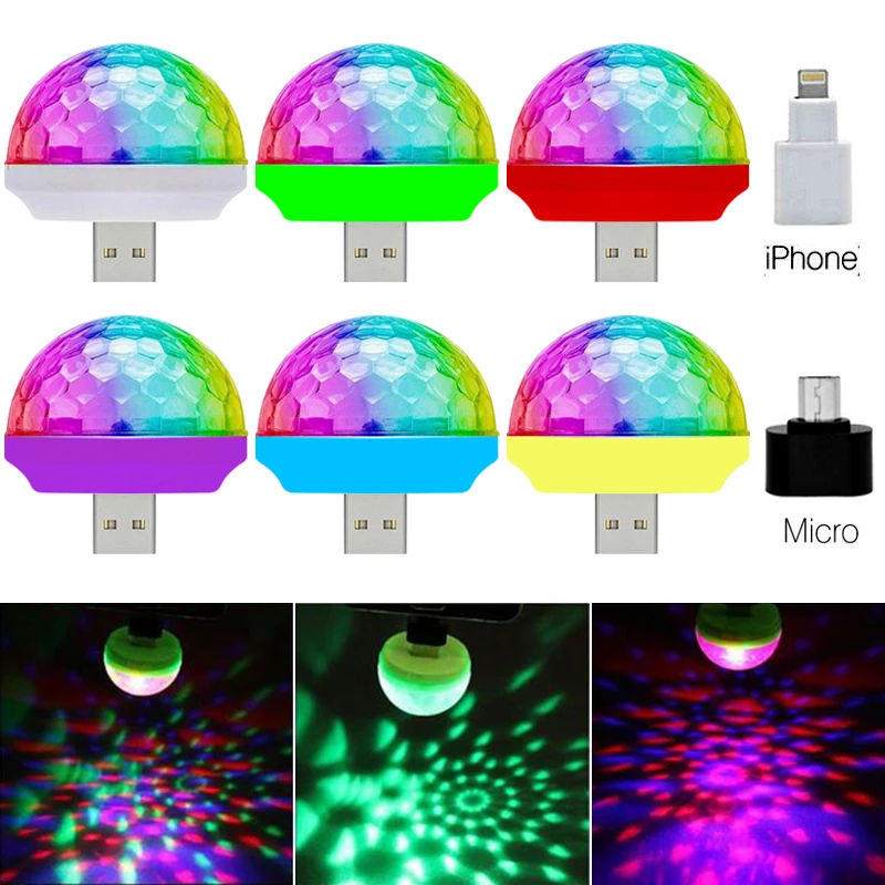 Control de voz pequeña lámpara de bola mágica RGB teléfono móvil usb cristal mágico bola lámpara de escenario 3 w mini colorido dj poco de magia bola