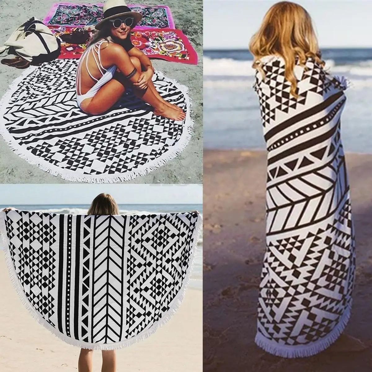 150cm Large Cotton Round Beach Spa Bath Swimming Thick Towels Mat Long Scarfin Bath Towels from