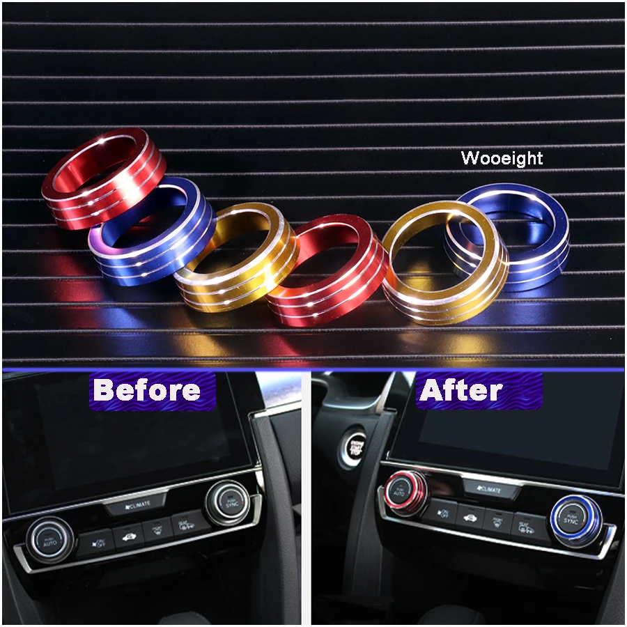 2Pcs Blue Aluminum Interior Audio Knob Switch Cover Ring For Honda Accord 2018