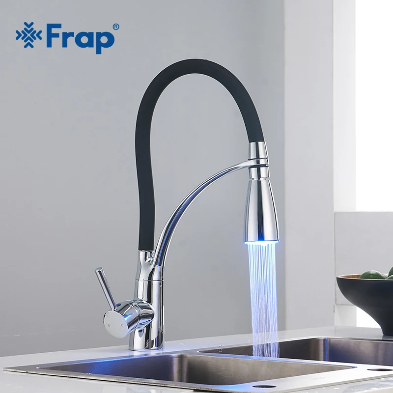 Frap светодиодный смеситель для кухни с резиновым дизайном смеситель для кухни с одной ручкой выдвижной кран на бортике для раковины Y40051