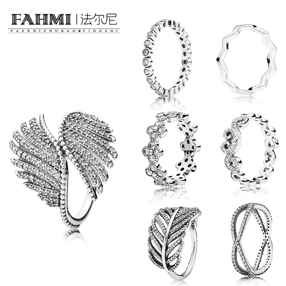 

FAHMI 100% 925 Sterling Silver Majestic Feathers Ring TIMELESS ZIG ZAG RING HEART SWIRLS RING ALLURING SMALL BRILLIANT CUT RING