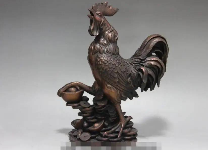 

S03967 Chinese Fengshui red bronze Zodiac Year Money Wealth Rooster Cock luck Statue B0403