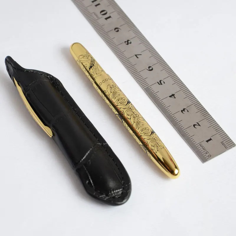

ROLLER BALL PEN PEN MINI CROCODILE CARVE GOLDEN + POUCH NEAT CONVIENCE 9CM