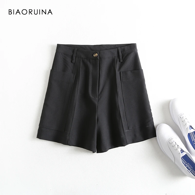 

BIAORUINA Women Casual Solid All-match Shorts Female High Waist Fashion Summer Shorts Girls Korean Style Shorts New Arrival